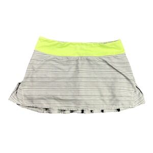 Lululemon Pace Setter Skort Women's 8 Grey Striped Neon Yellow Pleated Running